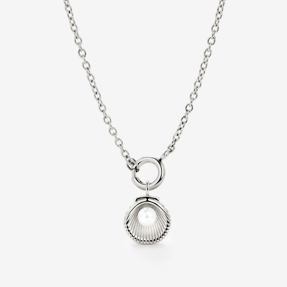 Pearly Shell Classic Chain Necklace Set Silber