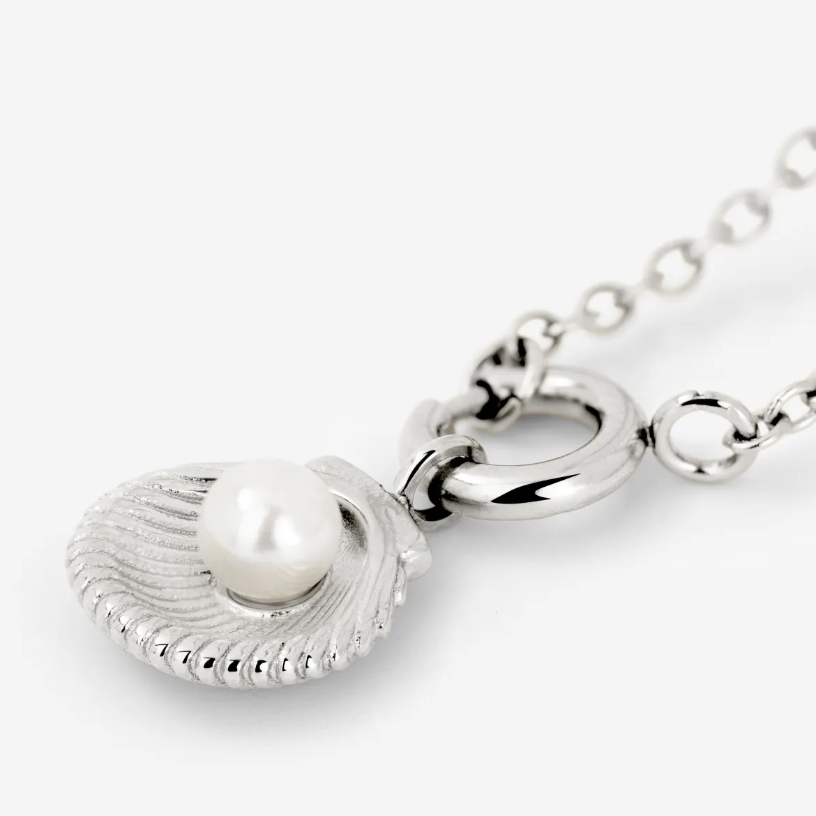 Pearly Shell Classic Chain Necklace Set Silber