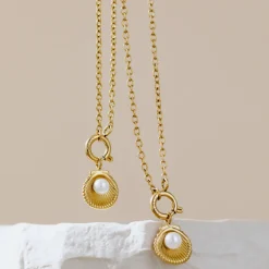 Pearly Shell Classic Chain Necklace Set Silber