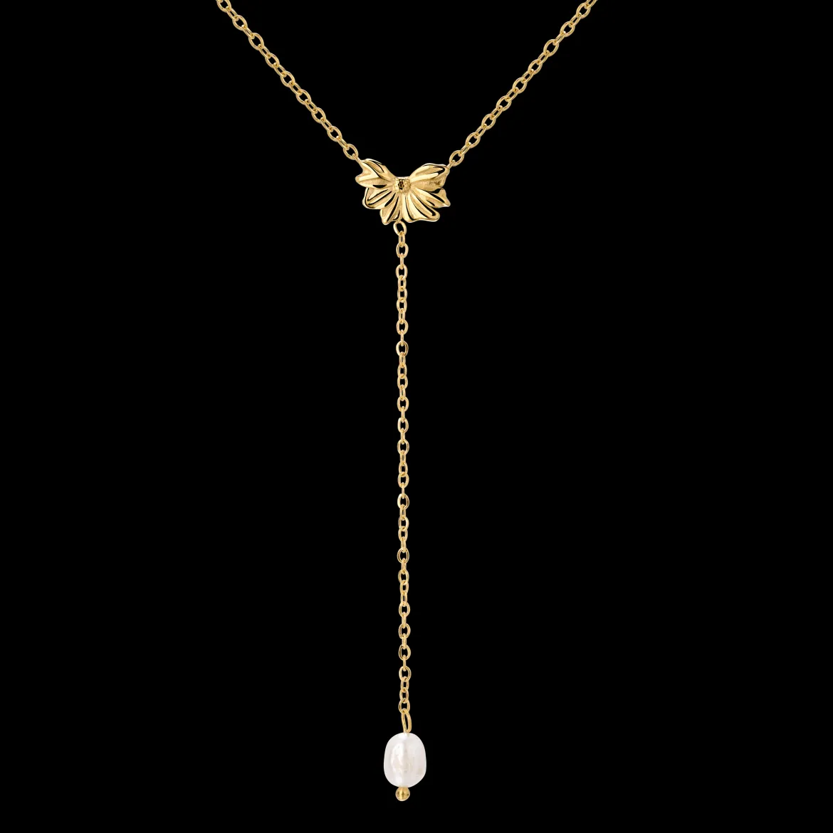 Petal Pearl Y-Necklace Gold