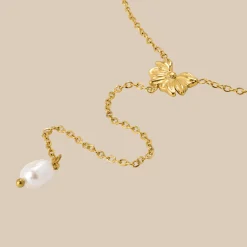 Petal Pearl Y-Necklace Gold