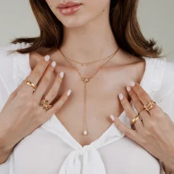 Petal Pearl Y-Necklace Roségold