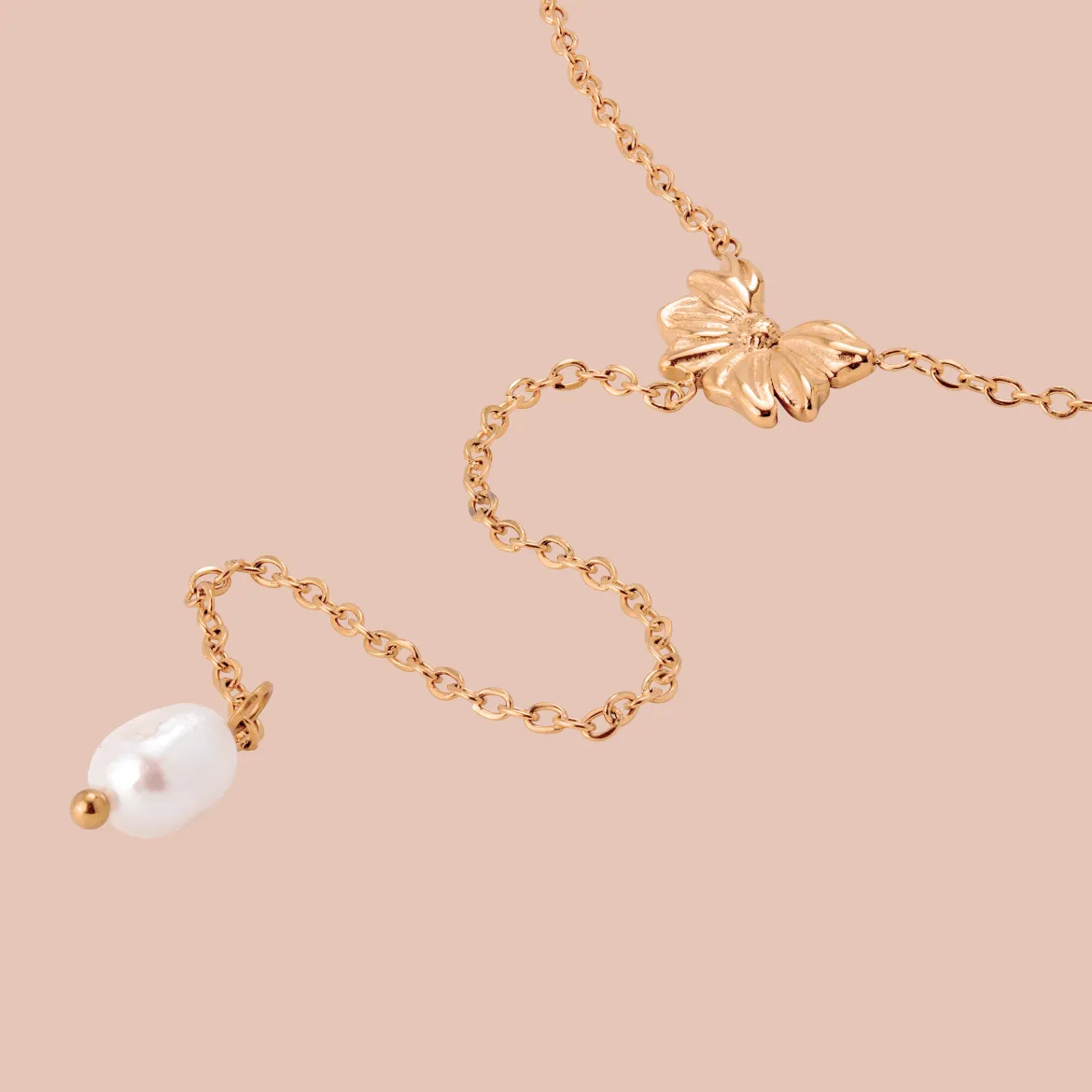 Petal Pearl Y-Necklace Roségold