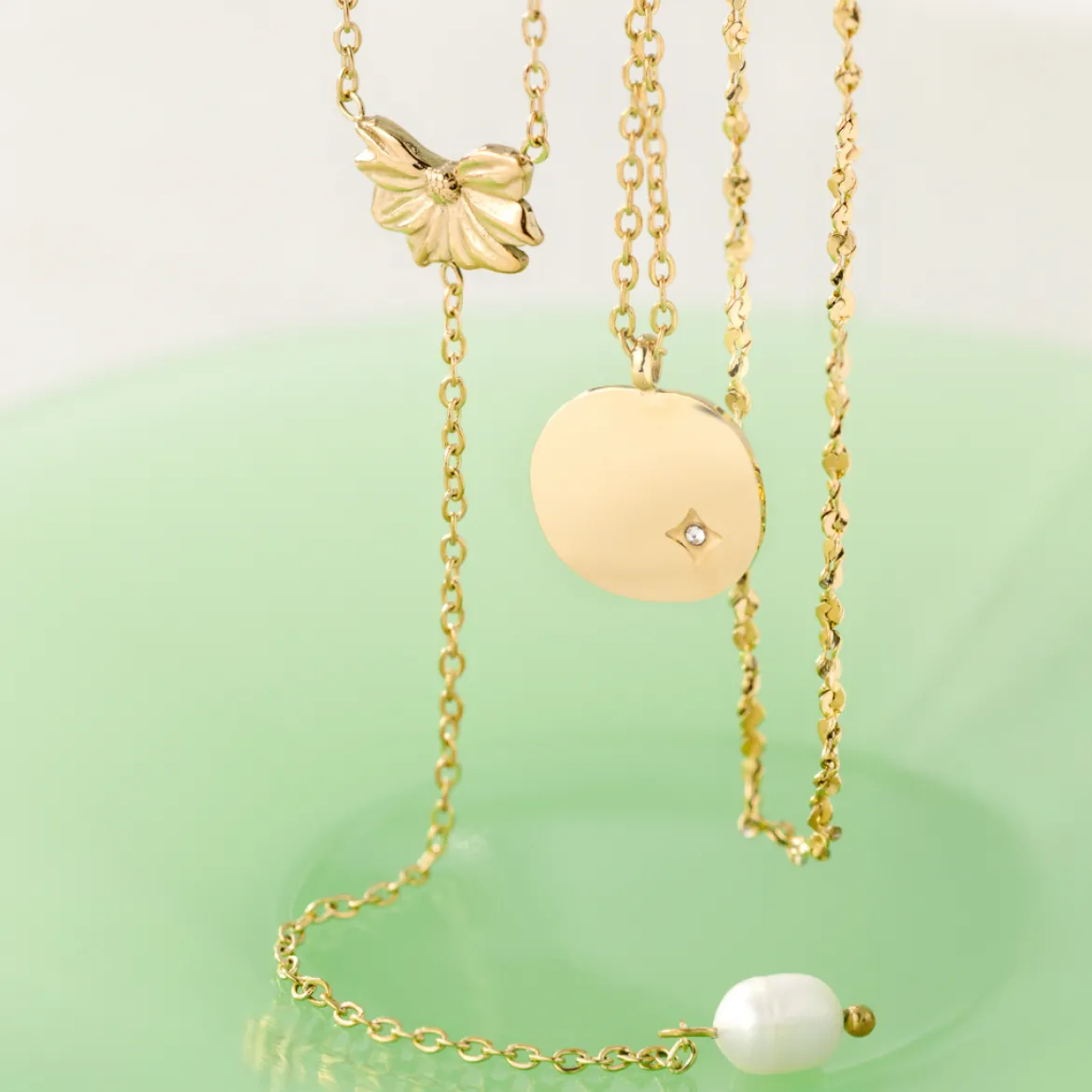 Petal Pearl Y-Necklace Roségold