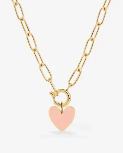 Pink Heart Oval Links Necklace Set Gold