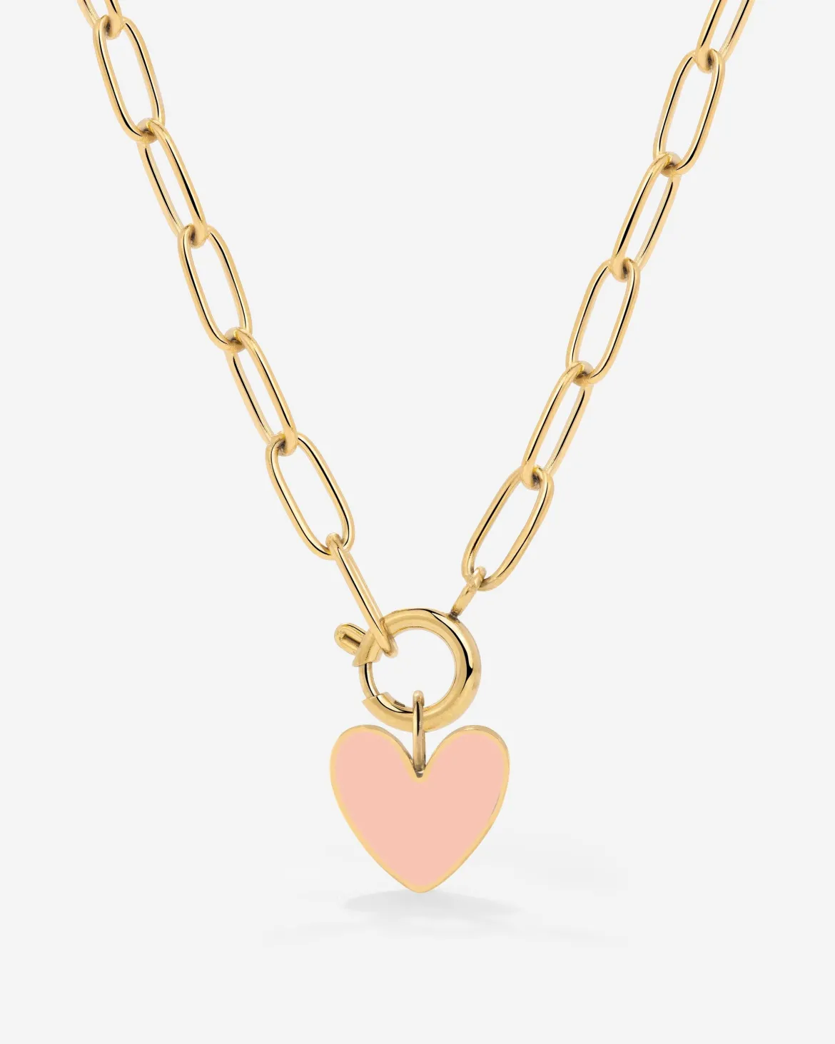 Pink Heart Oval Links Necklace Set Gold