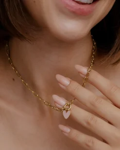 Pink Heart Oval Links Necklace Set Gold