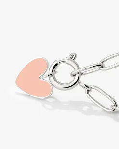 Pink Heart Oval Links Necklace Set Silber