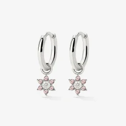 Pink Petal Hoop Set Small Silber