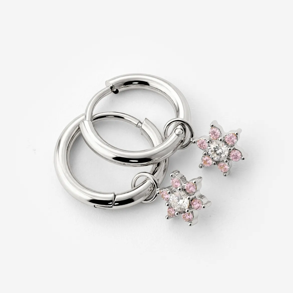 Pink Petal Hoop Set Small Silber