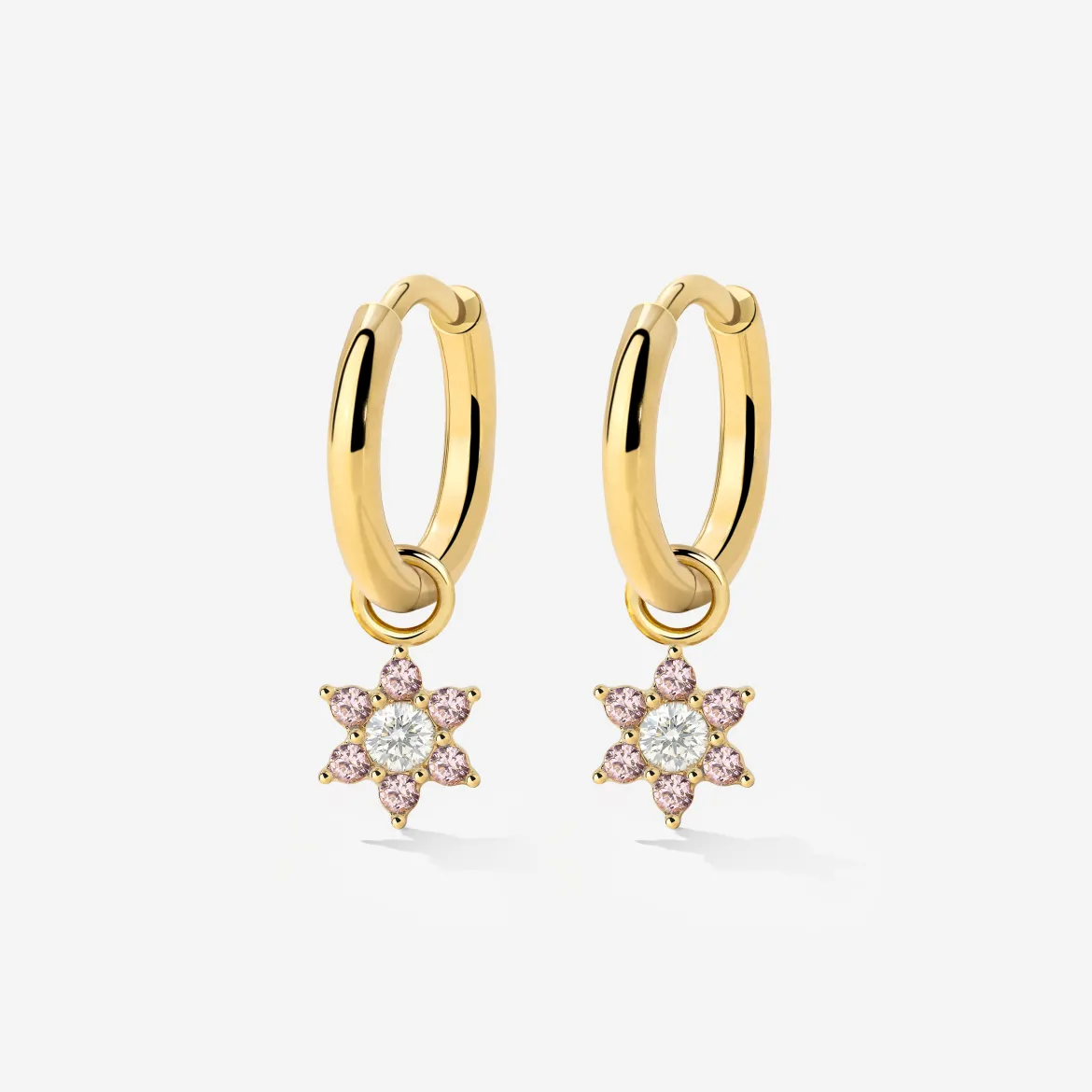 Pink Petal Hoop Set Small Gold