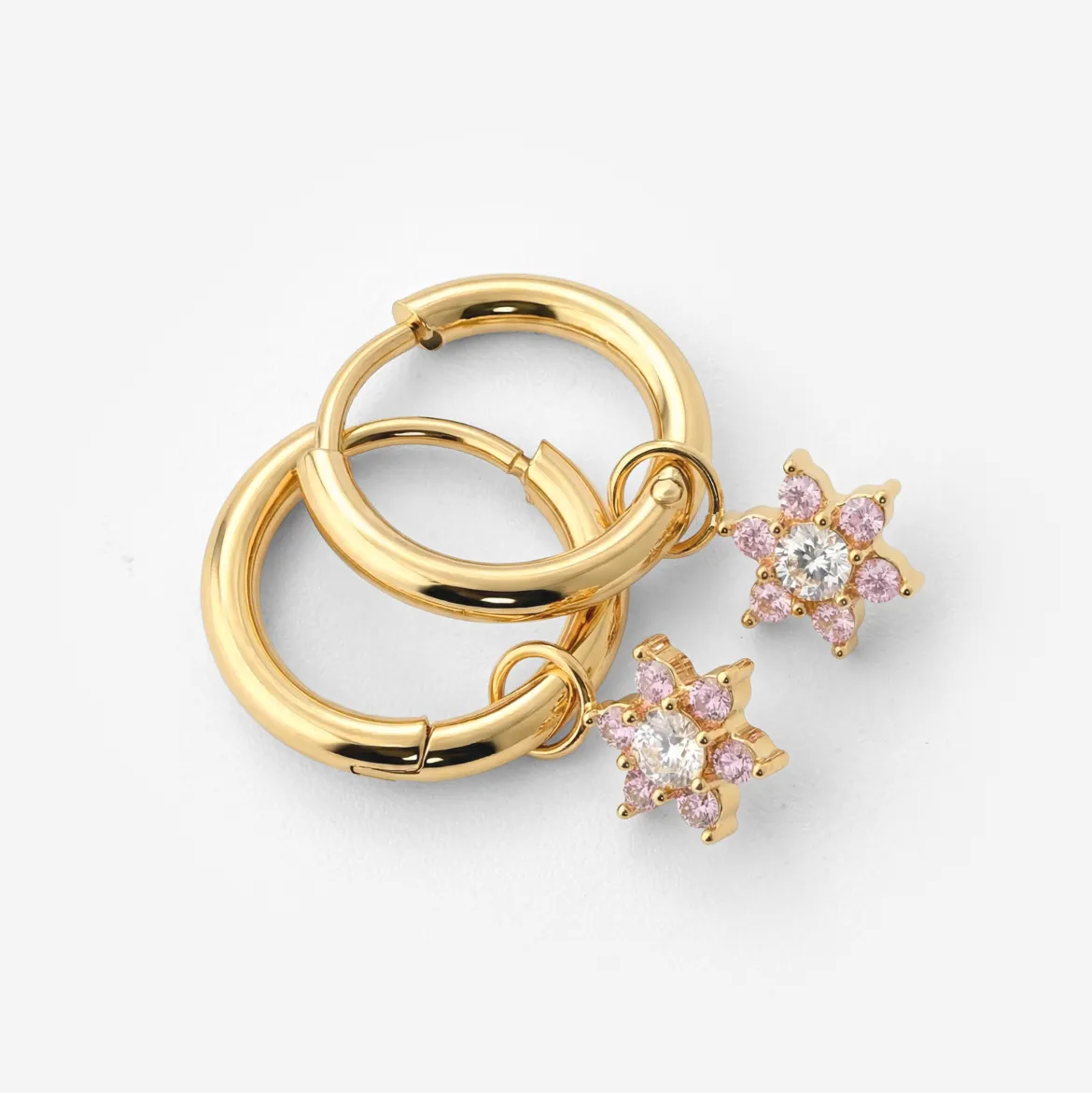 Pink Petal Hoop Set Small Gold