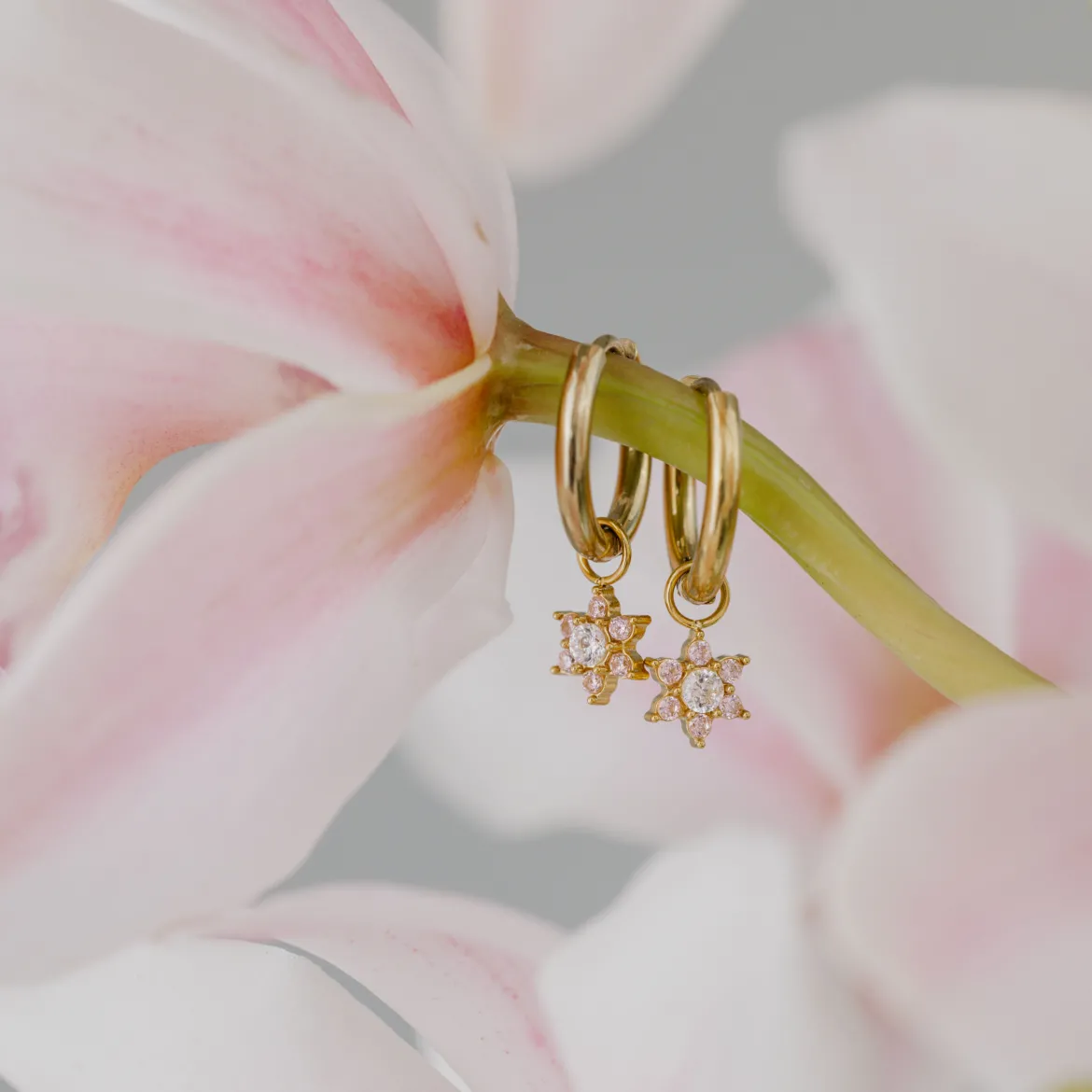 Pink Petal Hoop Set Small Roségold