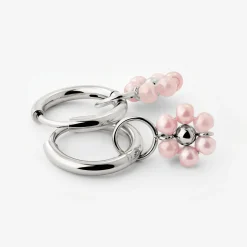 Pretty Pink Daisy Hoop Set Small Silber