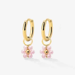 Pretty Pink Daisy Hoop Set Small Gold