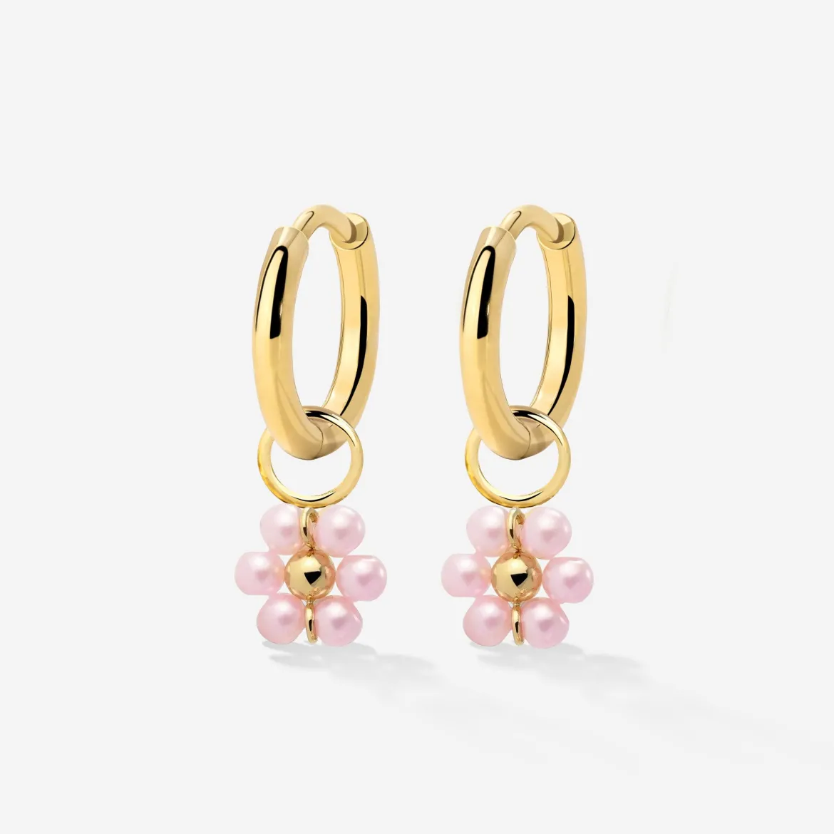 Pretty Pink Daisy Hoop Set Small Gold