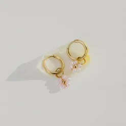 Pretty Pink Daisy Hoop Set Small Gold