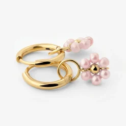 Pretty Pink Daisy Hoop Set Small Gold