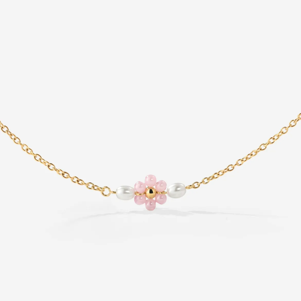 Pretty Pink Daisy Necklace Gold