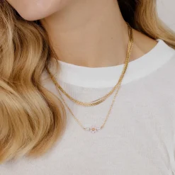 Pretty Pink Daisy Necklace Gold