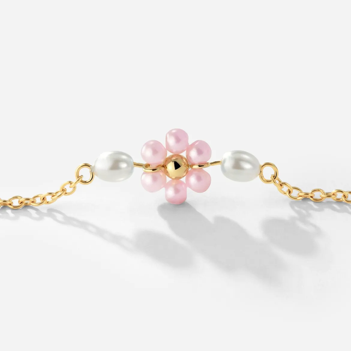 Pretty Pink Daisy Necklace Gold