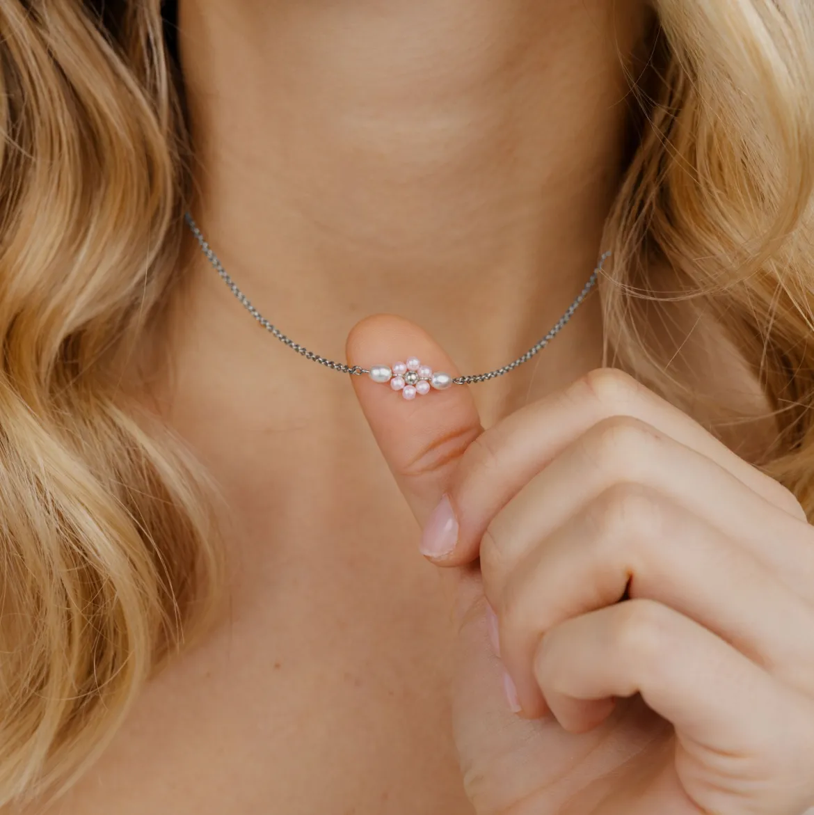 Pretty Pink Daisy Necklace Silber