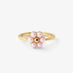 Pretty Pink Daisy Ring Gold
