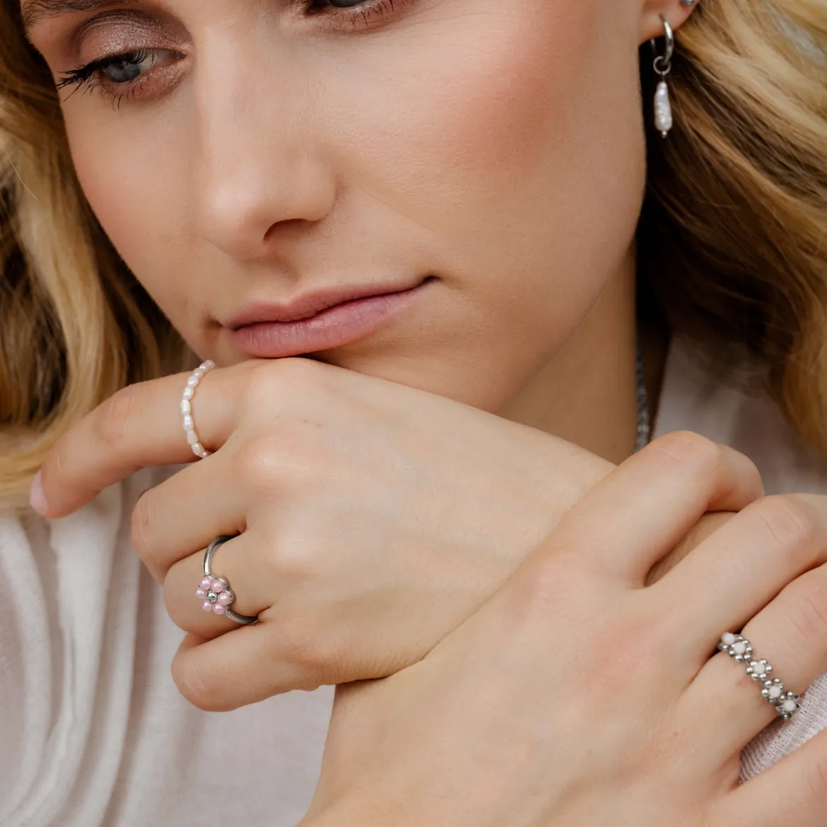 Pretty Pink Daisy Ring Silber