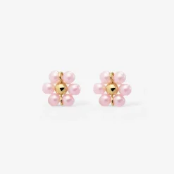 Pretty Pink Daisy Studs Gold