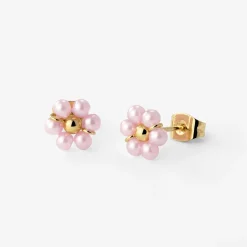 Pretty Pink Daisy Studs Gold