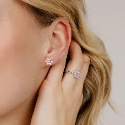 Pretty Pink Daisy Studs Silber