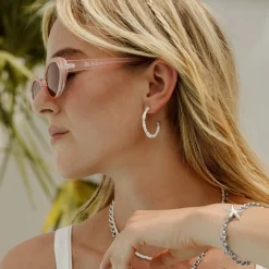 Puka Shell Hoop Studs Silber