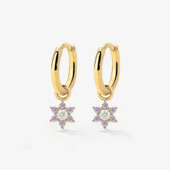 Purple Petal Hoop Set Small Gold