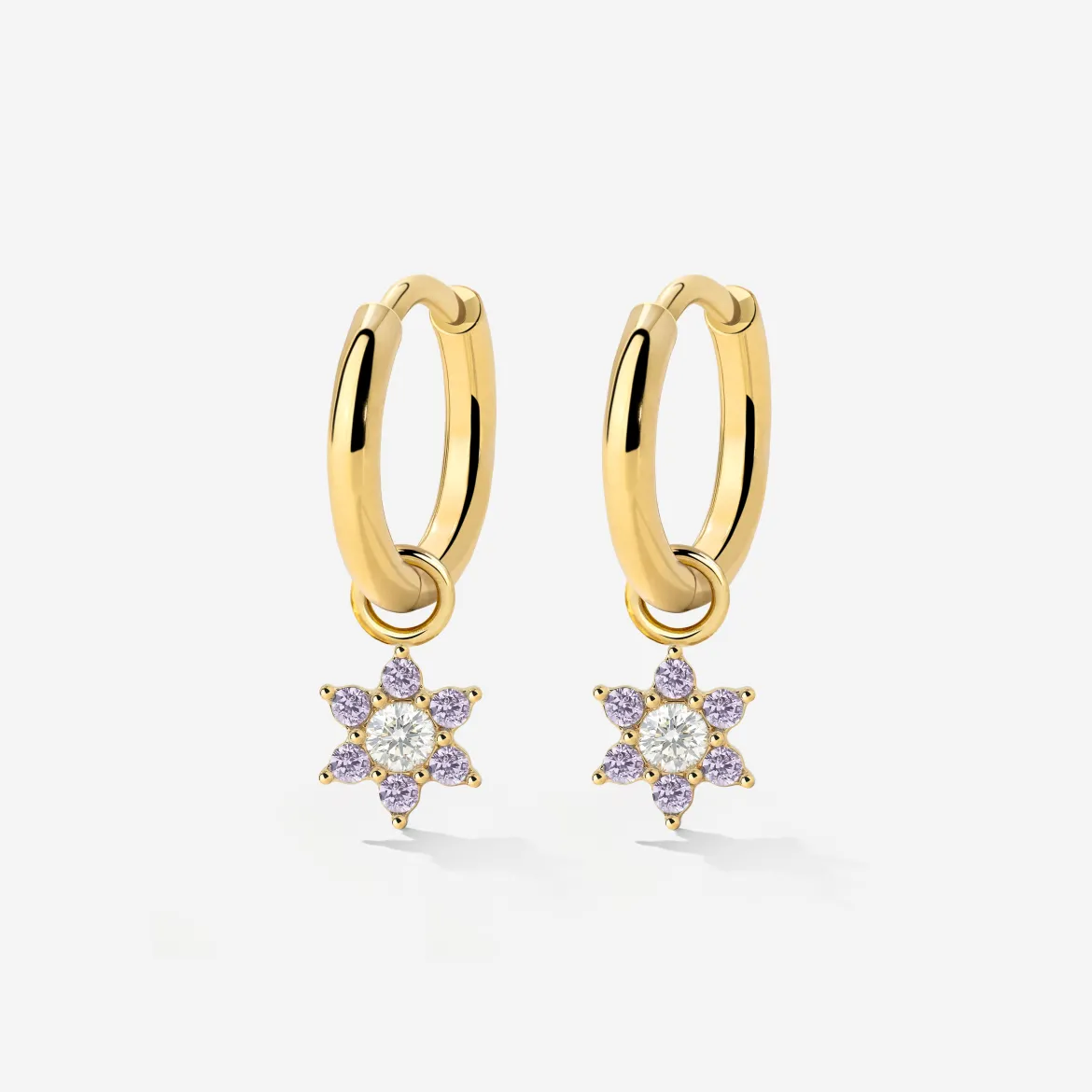 Purple Petal Hoop Set Small Gold