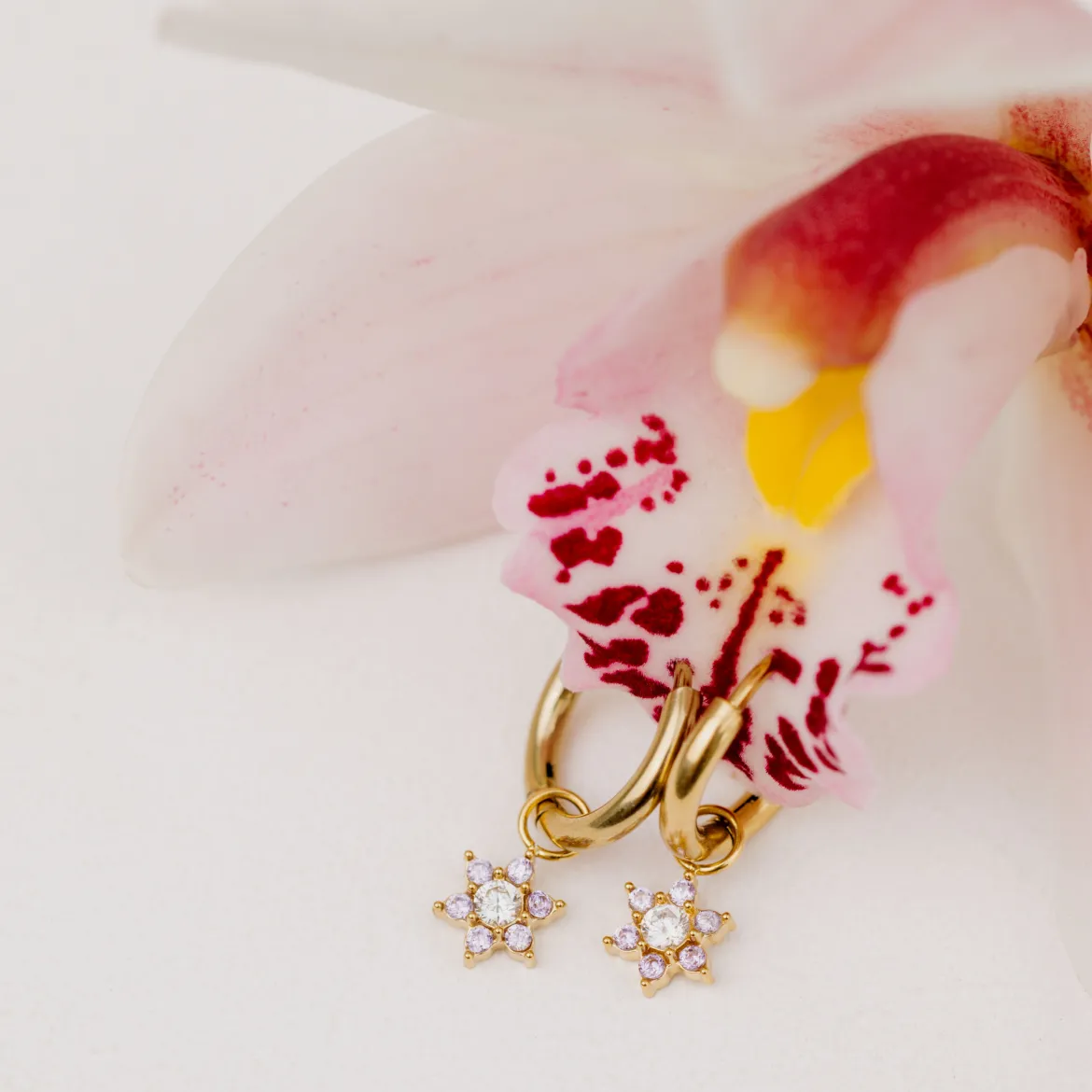 Purple Petal Hoop Set Small Gold