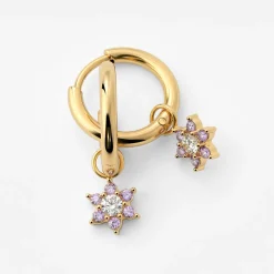Purple Petal Hoop Set Small Gold
