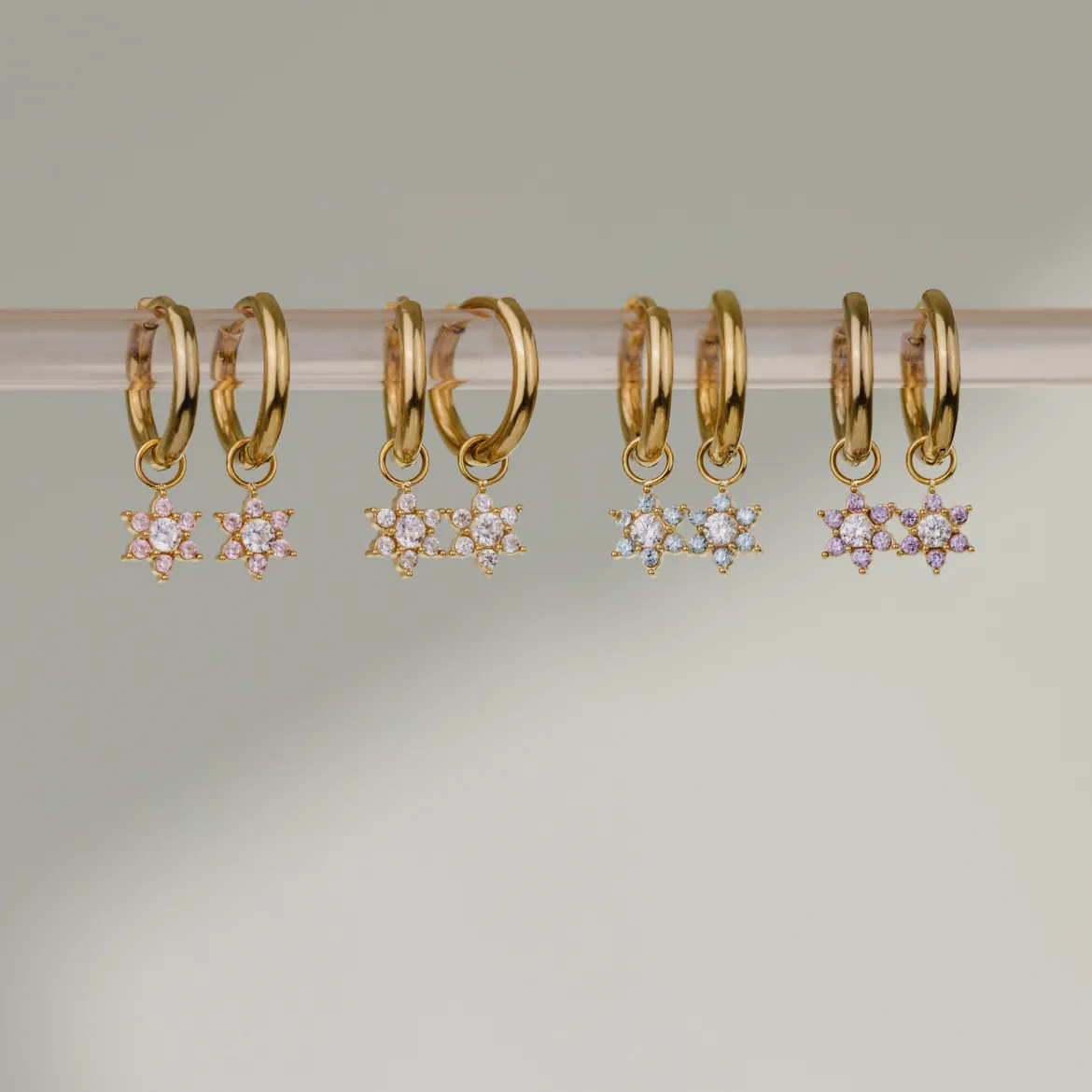 Purple Petal Hoop Set Small Gold
