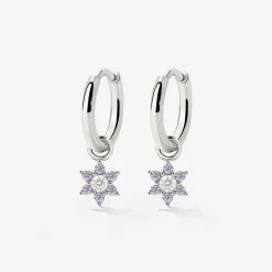 Purple Petal Hoop Set Small Silber