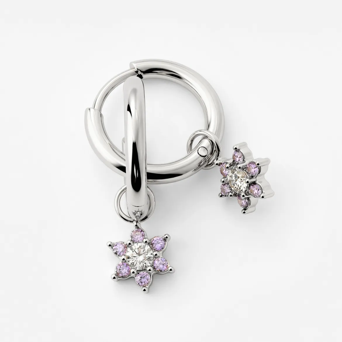 Purple Petal Hoop Set Small Silber