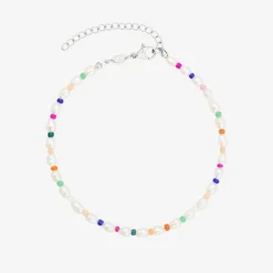 Rainbow Pearl Anklet Silber