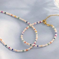 Rainbow Pearl Anklet Silber