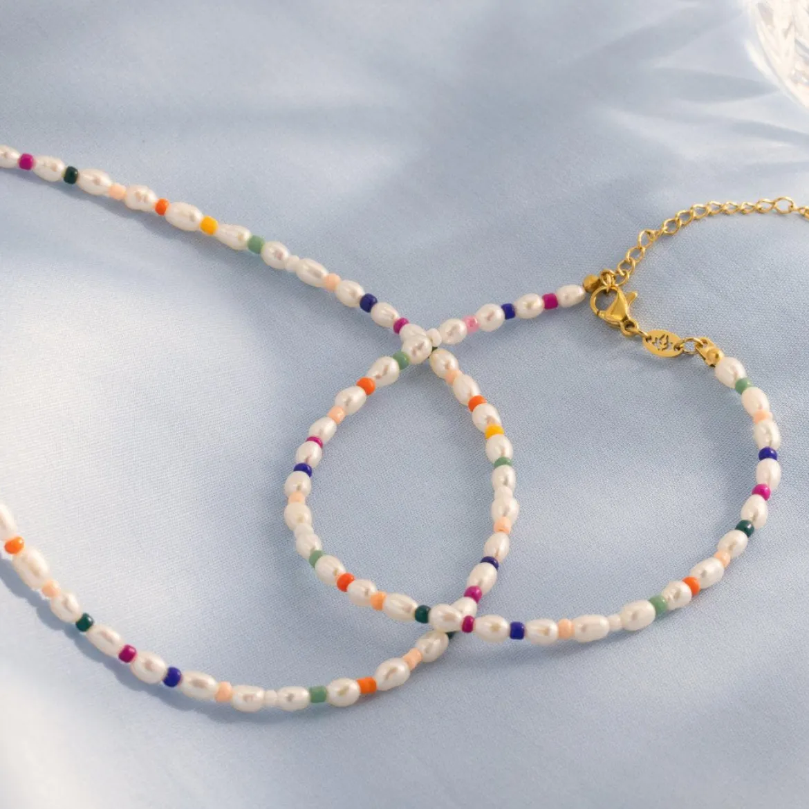 Rainbow Pearl Anklet Silber