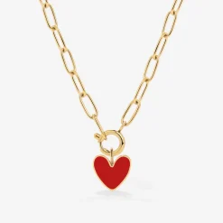 Red Heart Oval Links Necklace Set Gold