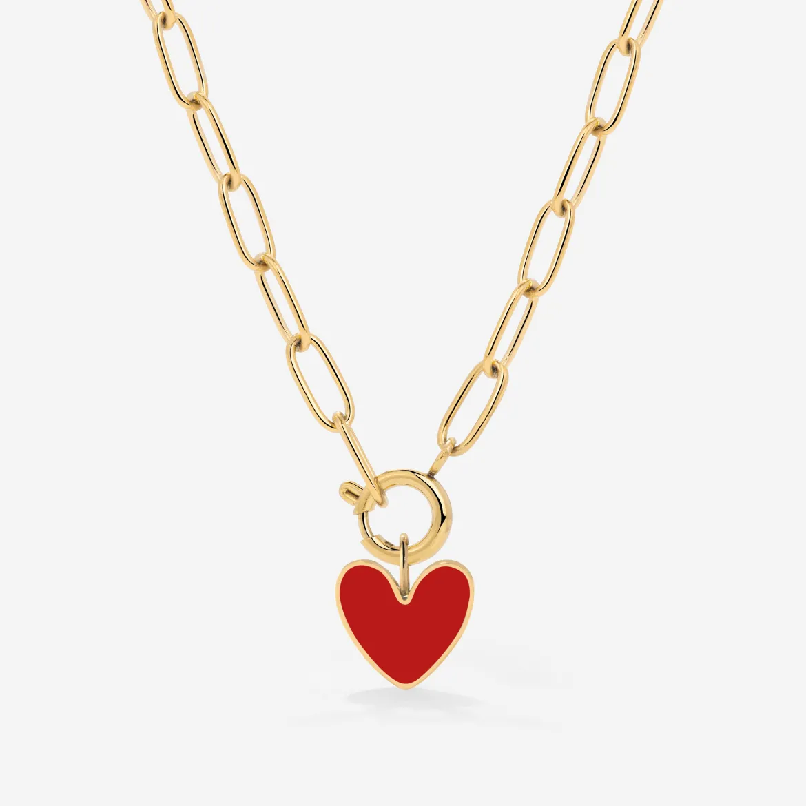 Red Heart Oval Links Necklace Set Gold