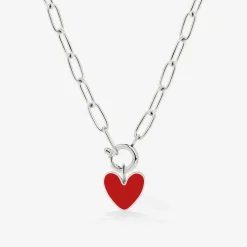 Red Heart Oval Links Necklace Set Silber