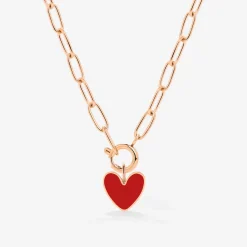 Red Heart Oval Links Necklace Set Roségold