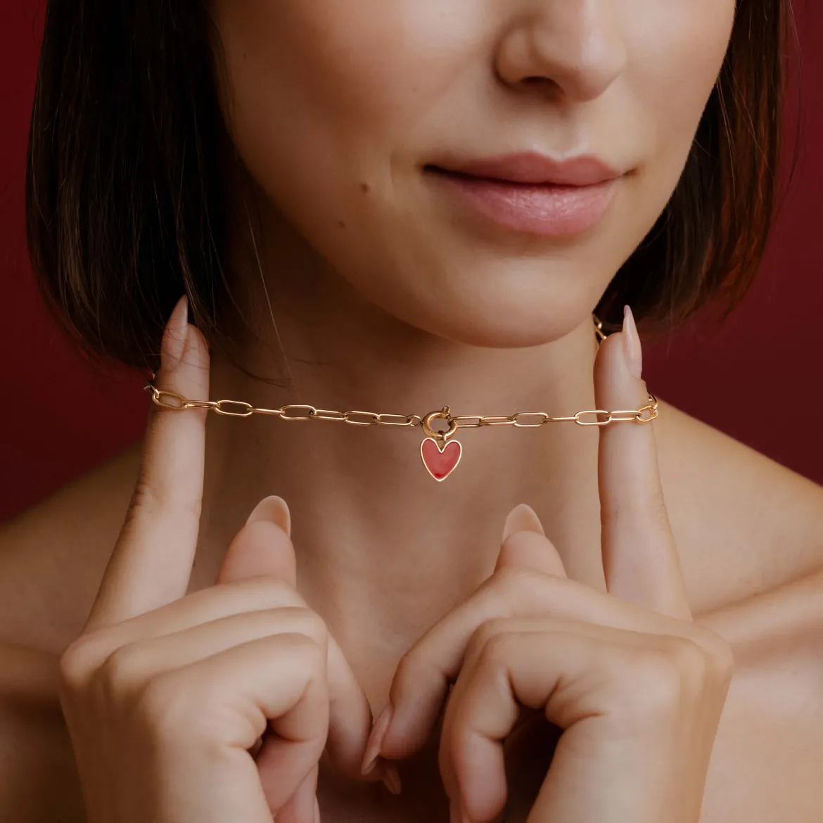 Red Heart Oval Links Necklace Set Roségold