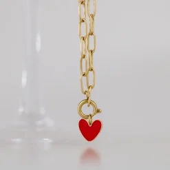 Red Heart Oval Links Necklace Set Roségold