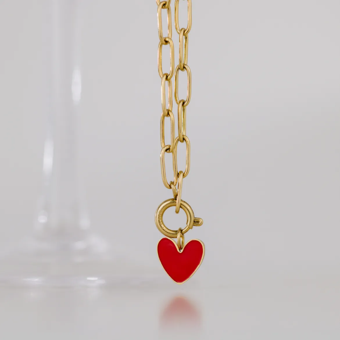 Red Heart Oval Links Necklace Set Roségold