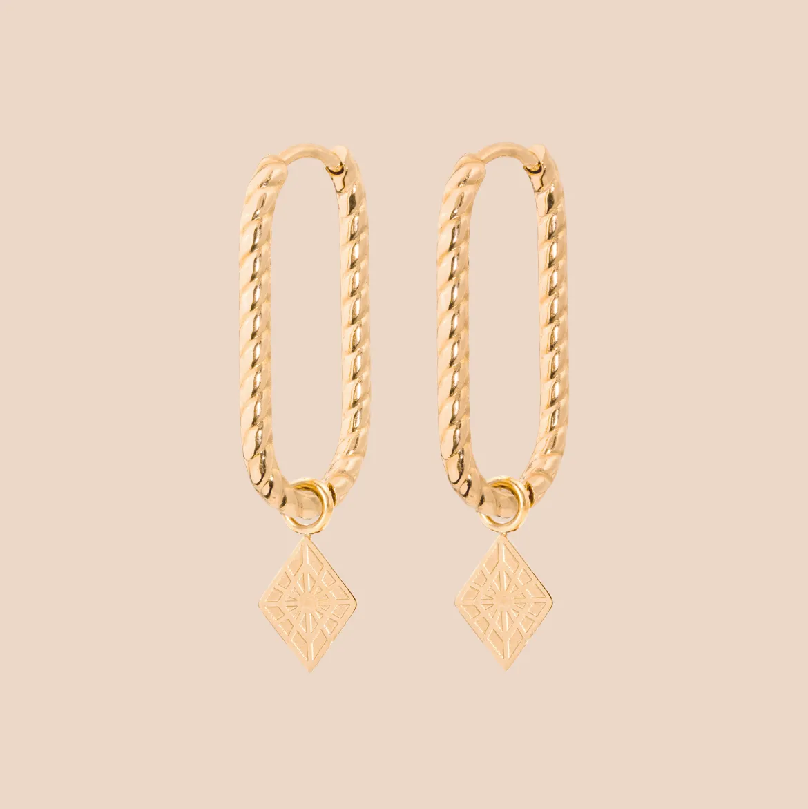Rombo Oval Twisted Hoops Small Roségold